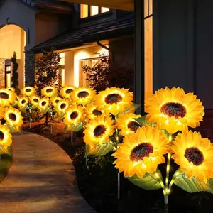 2- or 4-piece set solar sunflower lights with glowing stems, waterproof solar sunflower lights suitable for garden and courtyard decoration — solar floral decorations for cemeteries, ideal for veteran remembrance days, Christmas, Mother’s Day, and Father’