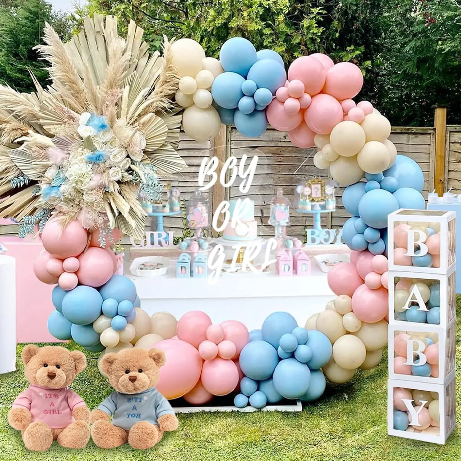 176-Piece Square Gender Reveal Party Decorations Set - Pink and Blue Balloon Arch Kit, Balloon Decor Letters Baby Box, Backdrop, Photo Props for Baby Shower Home Supplies, Birthday, Christmas, Housewarming Festive Needs
