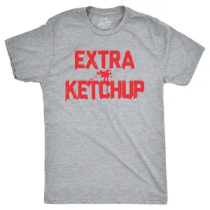Mens Extra Ketchup T Shirt Funny Tomato Condiment Lovers Tee for Guys Mens Funny T Shirts Cool Vintage Fashion T-Shirt Gift Classic Menswear Funny Food Short Sleeve Novelty Tees for Guys Light Grey