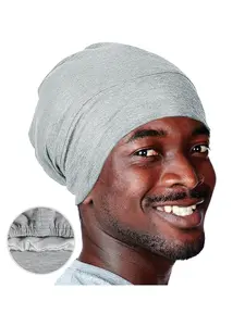 European and American new solid color nightcap, double-layer satin-lined chemotherapy hat, stretch pull-on windproof headwear versatile hat.