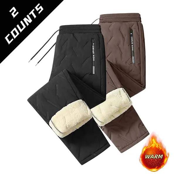 Men's Autumn/Winter 2-Pack Thick Fleece Polyester Athletic Pants - Basics Thermal Wear, Sporty Chic Casual Fashion, Warm for Cold Weather, Fitness, Black+Blue, Brown+Blue, Polyester Clothes