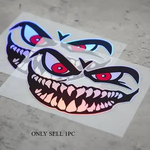 1PC Mysterious Dark Holographic Logo Sticker, Hologram Stickers, on motorcycle fuel tanks, ferocious eye & tooth decor has cool vibe, used as trendy decoration