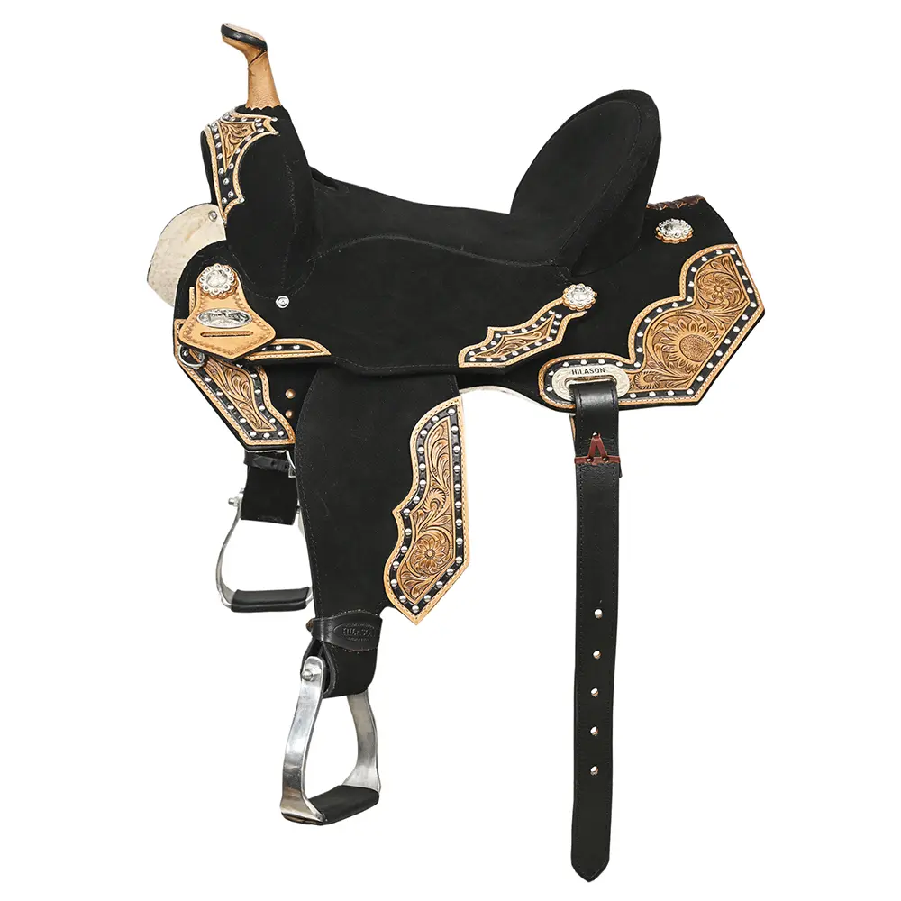 HILASON Flex Tree Western Horse Floral Trail Barrel American Leather Saddle Black | for Horses
