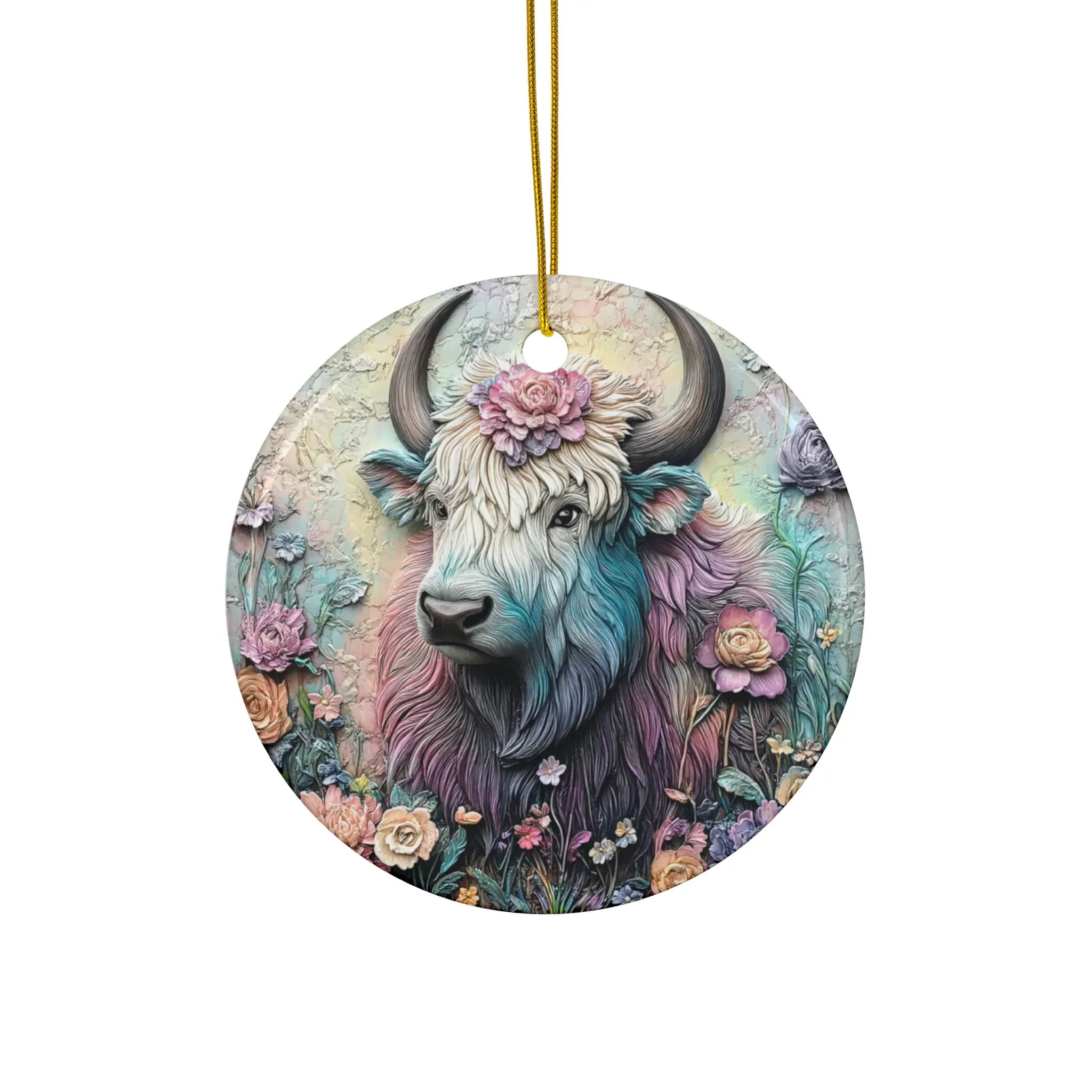 Musk Ox Boho Cottagecore Ceramic Ornament - Vibrant Home Decor, Farmhouse Accents