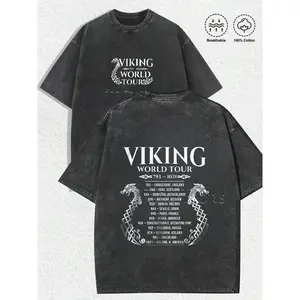 Washed T-shirt Viking World Tour T-Shirt, Double-Sided Longship Tour Dates Tee, Norse Viking Raids Shirt, Unisex Warrior Gift