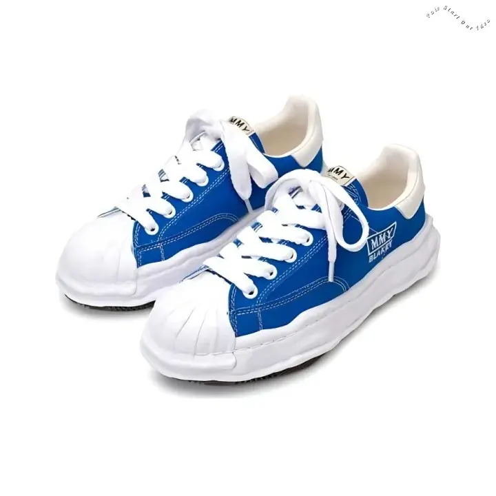 Low Top Canvas Casual Sneakers, Bright Blue Canvas Upper, White Shell Toe, Wavy Thick Platform Sole, Wear Resistant Rubber Outsole, Lightweight Design, Street Fashion, Daily Walking Wear, Comes With Original Shoe Box