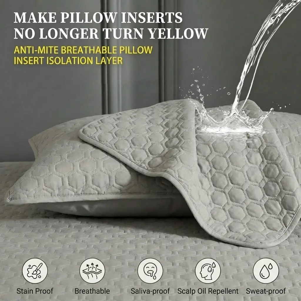4-Layer Waterproof Pillow Protector - Breathable, Oil & Stain Resistant Pillow Cover, Soft Noiseless Pillow Case for Bed, Machine Washable, Extend Pillow Life, Fits Standard/Queen/King
