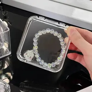 2Pcs Square Nail Storage Box Portable Acrylic Transparent Container Jewelry Earring Rings Bracelet Badge Nail Packaging Case