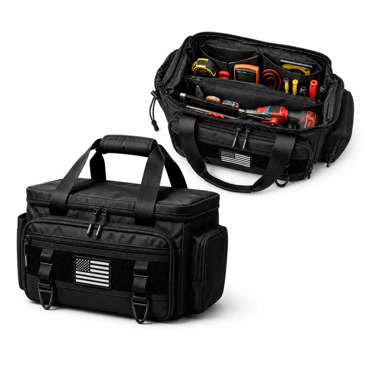 UNIQDESIGN 18-Inch Heavy-Duty Tool Bag, Wide-Mouth Tactical Organizer in Water-Resistant Oxford Cloth with Multi-Pockets for Construction, Mechanics, Maintenance, Work Tools, Bag Organization, Two, Full Zip Top