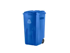 Rubbermaid Roughneck 45 Gal. Vented Blue Wheeled Recycling Trash Container Contenedor de basura