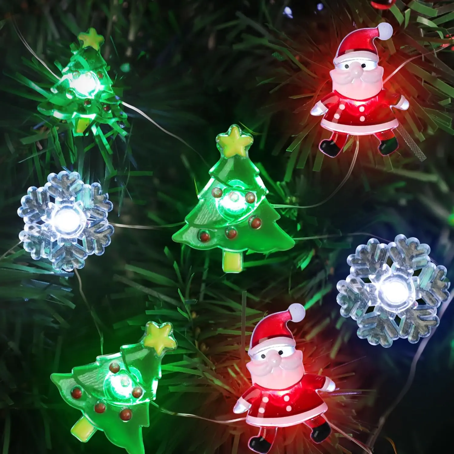 [Timer] Christmas Lights Decorations, 10 FT 30 LED Battery Operated Christmas Tree Santa Snowflake String Lights, 8 Lighting Modes Waterproof Xmas Fairy Lights for Home Party Indoor Outdoor Decor