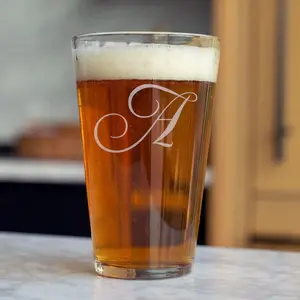 Silipint 16oz monogrammed Letter Glass - Crystal Clear Glass Silicone Pint  – Unbreakable, Reusable, Microwave Safe, BPA Free, Non-Toxic Drinkware. Unique drinkware gift for friends and family - Engraved Multifunctional Cup