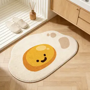 Cute Cartoon Egg Design Plush Bath Mat, Cozy Bath Mat, Soft Puffy Rug for Bedroom Living Room Bathroom Kitchen Entryway, Home Decor Gift