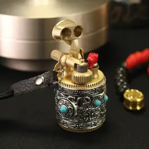 Retro Flint Wheel Lighter Silver Armor Decoration Fat Boy Shape Brass Material Novelty Unique Lighter For Men gift(Without Fuel)