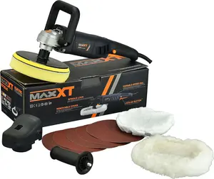 MAXXT Car Buffer Polisher Rotary Variable Speed Car Polishing Machine 7 Inch Car Detailing Kit with D and Side Handle, Woolen fleece hood, Terry polishing bonnet, Sanding discs