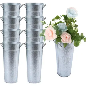 8 count 9 Inch Tall Galvanized Flower Bar Buckets with Handles - Tin Metal Vase for  Decor, Wedding Centerpiece, Table Decorations - Unbreakable Tall Vase for   (, 9 inch)