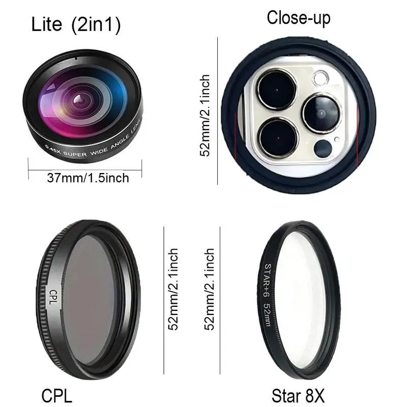 2-in-1 Clip-On Mobile Phone Camera Lens Kit - 0.45X Ultra Wide Angle, 12.5X HD Macro, Fisheye Compatible, Universal Fit Accessories for iPhone 14 & Older, All Android Smartphones (Portable Photography Accessory)