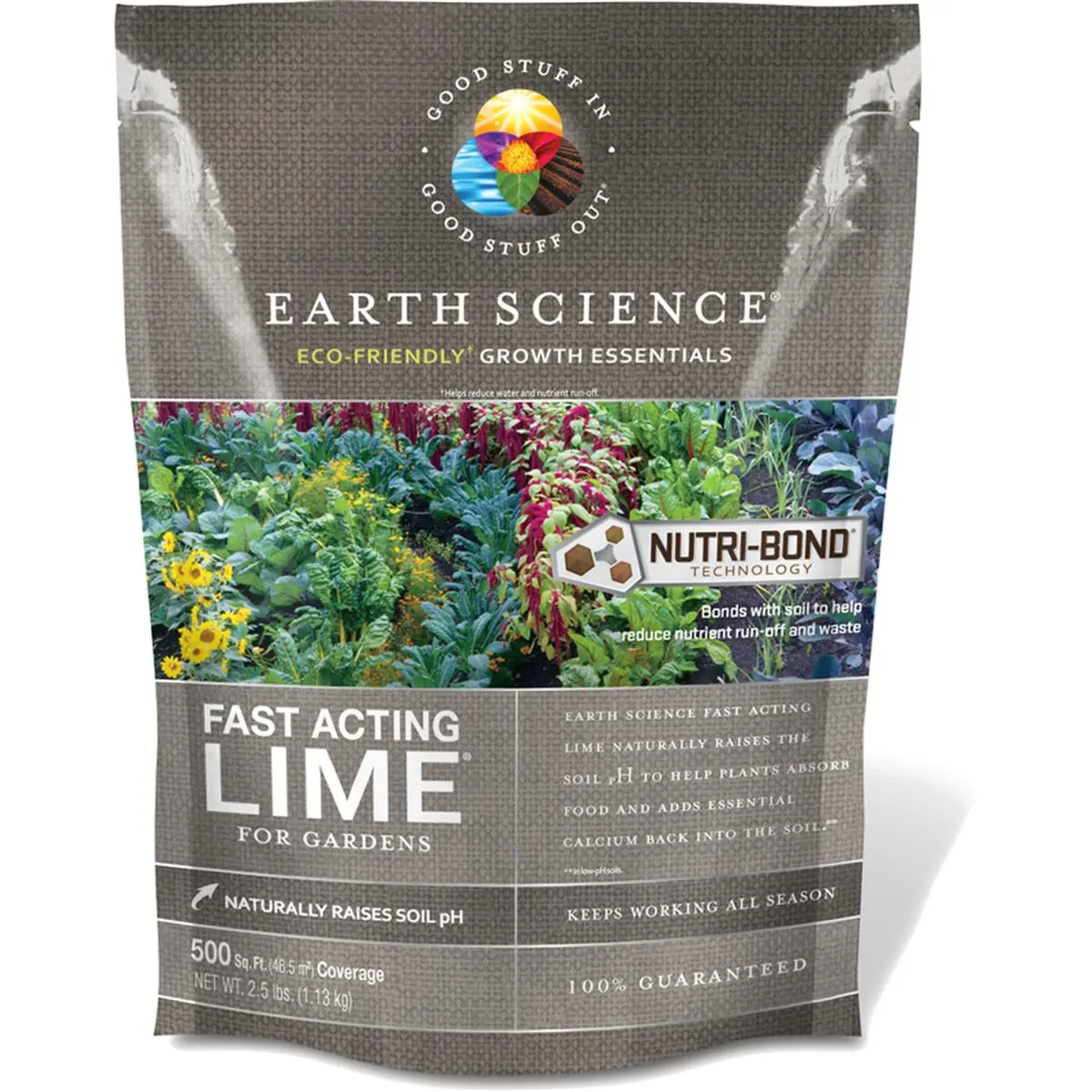 Earth Science Organic Growth Essentials Garden Lime Granules Fertilizer - 2.5 lbs Bag, Covers 500 sq ft, Earth Science's Patented Nutri Bond, Raises Soil pH, Reduces Nutrient Run-Off for Vegetables, Garden Soil Supplies