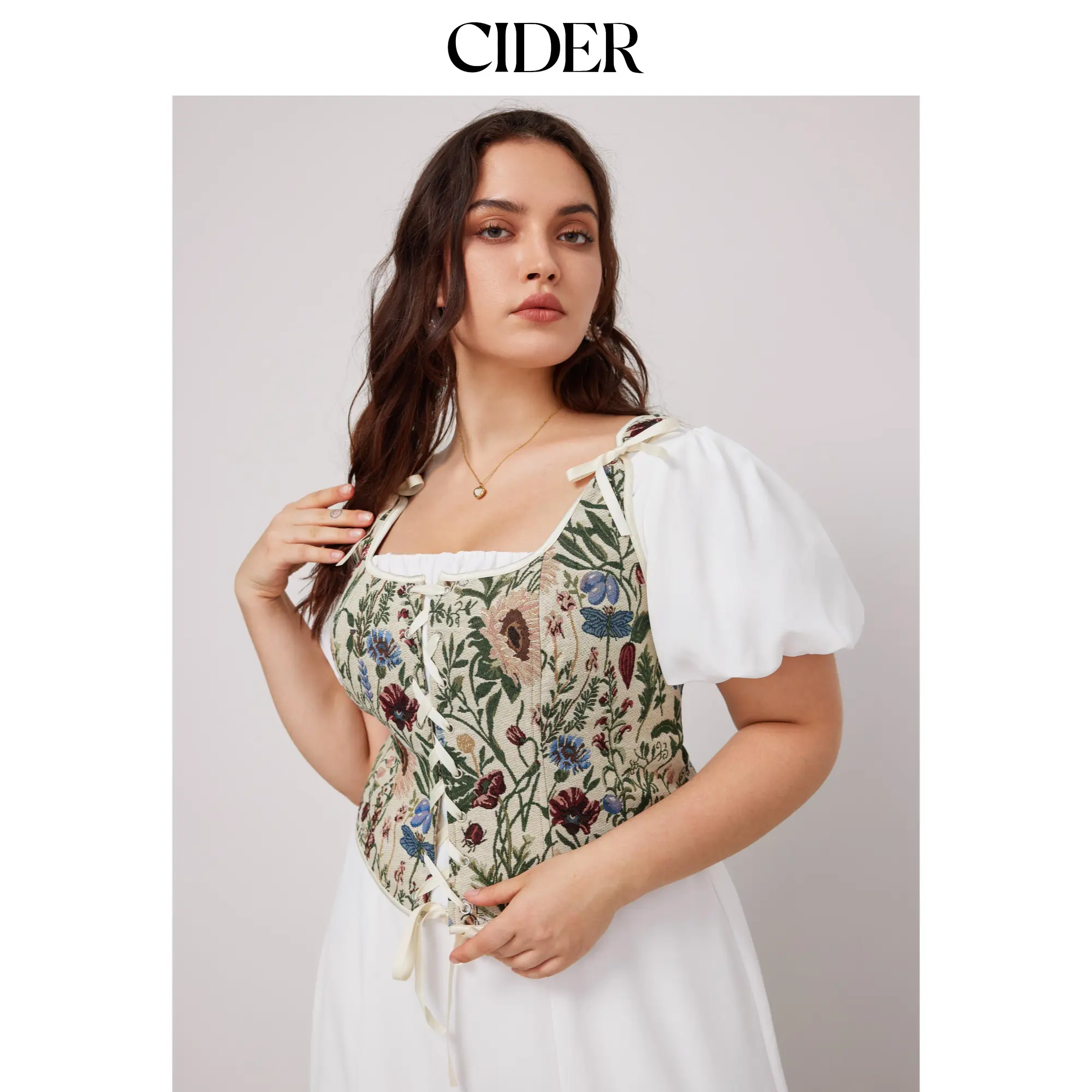 Cider Women's Curve & Plus Size Floral Lace-Up Knotted Tank Top, Blouses & Shirts, Multicolor, Ready to Wear, Size 12/14-26, Do Not Dry Clean, Holiday, Sweet, Woven