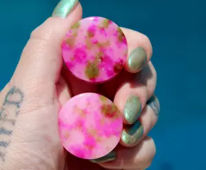 Polished Watermelon Quartz Double Flare Plugs - Natural Crystal Stone Earrings with Unique Designs for Balancing, Emotional Healing
