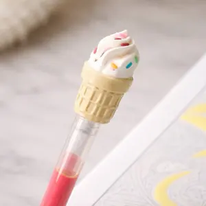 Weighted Pen Topper for Gel Pens Ice Cream Cone Clay Cap Ink Flow Aid for Adult Coloring Cute Stationary Gift Handmade Polymer Clay with Rubber Lined Interior Gravity Assist Airtight Seal