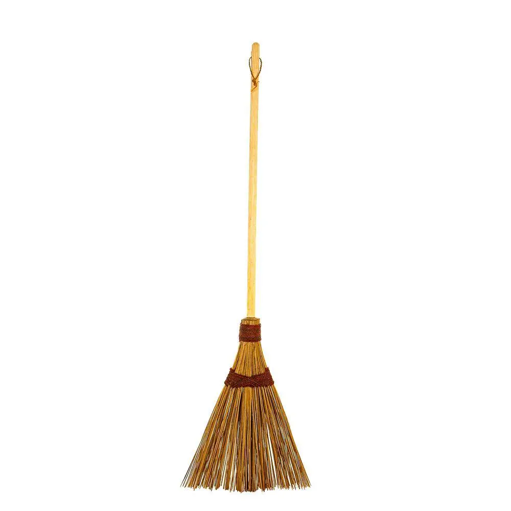 212 MAIN Sturdy Eco-Friendly Hand-Crafted Hand-Held Gardening Broom - Home Care Cleaning Tool Brooms with Handle, 2.5 lbs, Hard Bristle Rake-Like Design, Coconut Palm & Poplar Wood Build, Black Painted Coconut Cap, Indoor & Outdoor Use, Deck Cleanup, Easy
