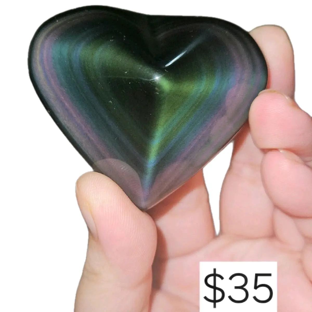 Black Rainbow Obsidian Heart, Hand Carved Crystal Carving - Home Decor - Heart #2