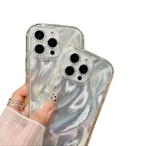 Gradient Feather Texture iPhone Case For 12 13 14 15 16 Pro Max | Shockproof Anti-Drop Protective Cover With Raised Camera Edges & Thickened Bumper