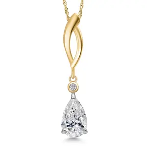 Gem Stone King 1.01 Cttw IGI Certified Lab Grown Diamond in 925 Silver and 10K Yellow Gold Pendant for Women | Pear Shape Center Diamond 1.00 Ct | D-E Color | VS1-VS2 Clarity | Gold Necklace for Women | 18 Inch Chain