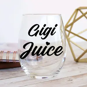 GiGi Juice Wine Glass with Black Permanent Vinyl Design, 20oz Drinkware