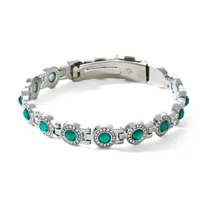 September S Magnetic Therapy Bracelet with Green Gemstones & Rhinestone Detailing – Stylish Pain Relief Jewelry for Enhanced Wellness and Elegance  Valentine’s Day gift
