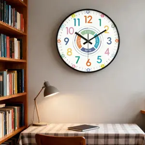 Learning Wall Clock, Cartoon Colorful Digital Clock, Suitable for Classrooms, Living Rooms, Bedrooms, Modern Learning Time Analog Clock