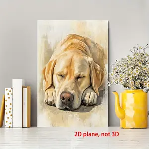 [2D Flat]1pc Sleeping Yellow Labrador Canvas HD Decorative Painting 11.8* 15.7inch (30* 40cm ) with Wooden Framing - Therapeutic Pet-Themed Modern Home Decor, Can Be Directly Hung in Living Room, Bedroom