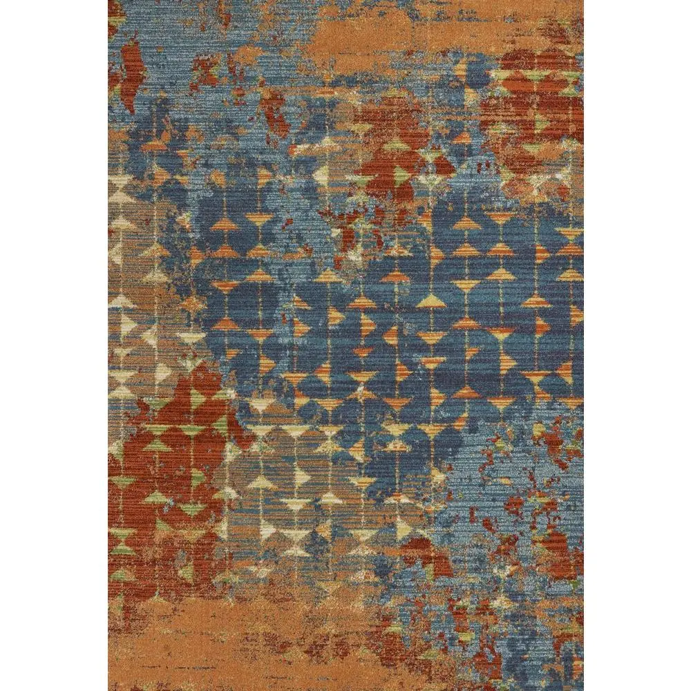 5' X 8' Blue Red And Orange Abstract Area Rug