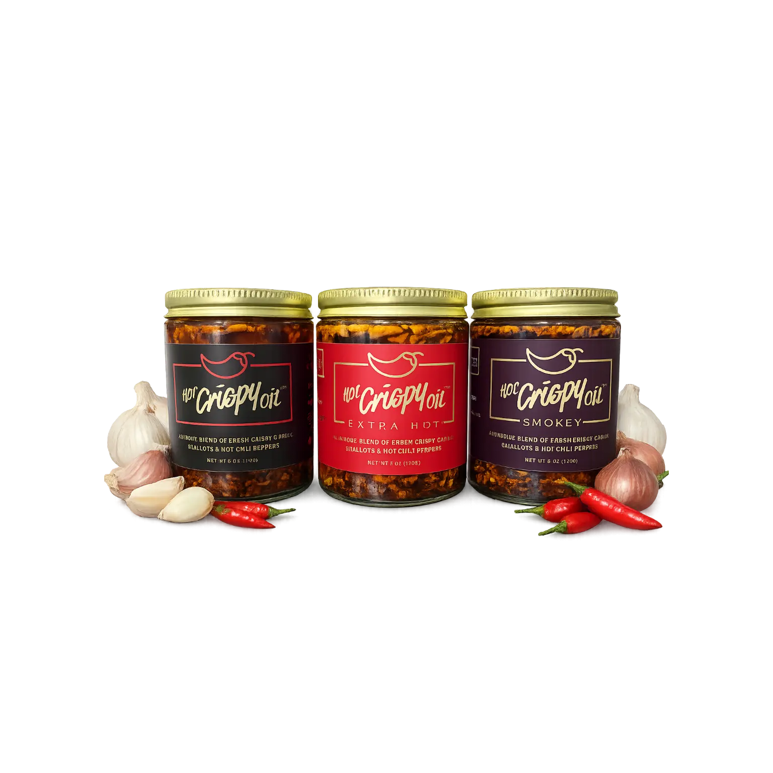 HCO Oily Trinity Oil Chili Crisp - Original, Extra Hot, and Smokey Crispy Varieties