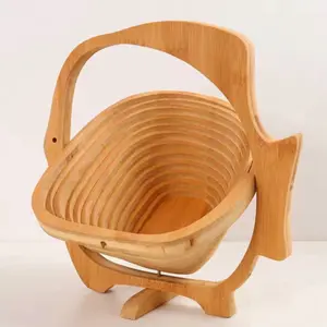 Fruit Basket - Natural Wooden Design with Curved Shape and Simple Base, Ideal for Fruit Storage and Display