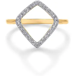 PAVOI 14K Gold Plated Two Toned Mixed Metals Diamond-Shaped Geometric Ring for Women with Cubic Zirconia| Statement Ring