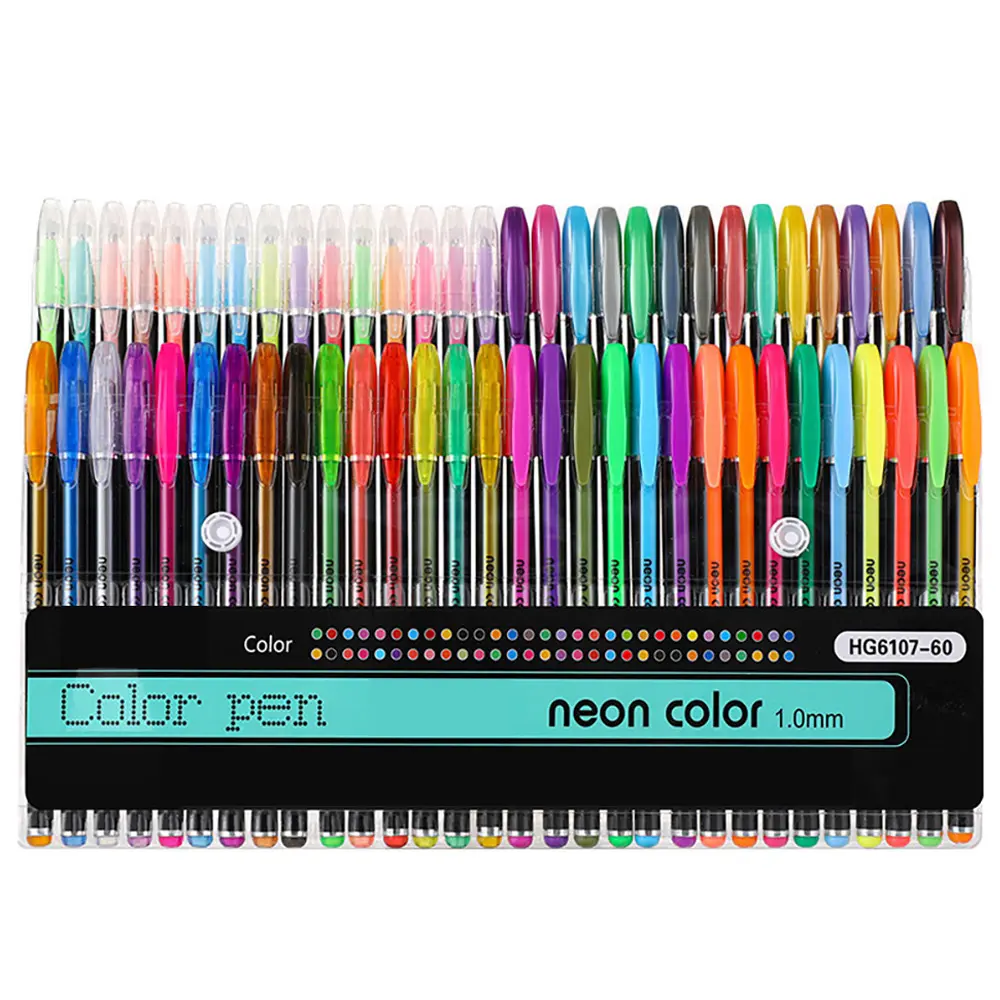 Set of 12/18/24/36/48/60 Color Glitter Gel Highlighter Pens, Fluorescent Drawing Pens, Glow Markers, Art Marker Pens, Aesthetic Pens, Multi Purpose Pens for Students, DIY Notebooks, Back-To-School Gift