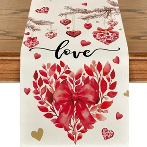 1 PC, Love Heart Shaped Leaves Floral Valentine's Table Runner, Wedding Kitchen Dining Table Decoration For Home Party Decor