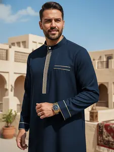 Arabic Islamic Muslim Traditional Clothing, Ramadan Festival Sacrifice Day Traditional Holiday Wear, Classic Versatile Men's Long Robe, Authentic Saudi Thobe