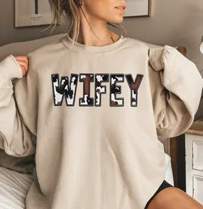 Western Wifey Sweatshirt – Cow Print Wifey Pullover, 100% Cotton Certified, Cozy Classic Western Style