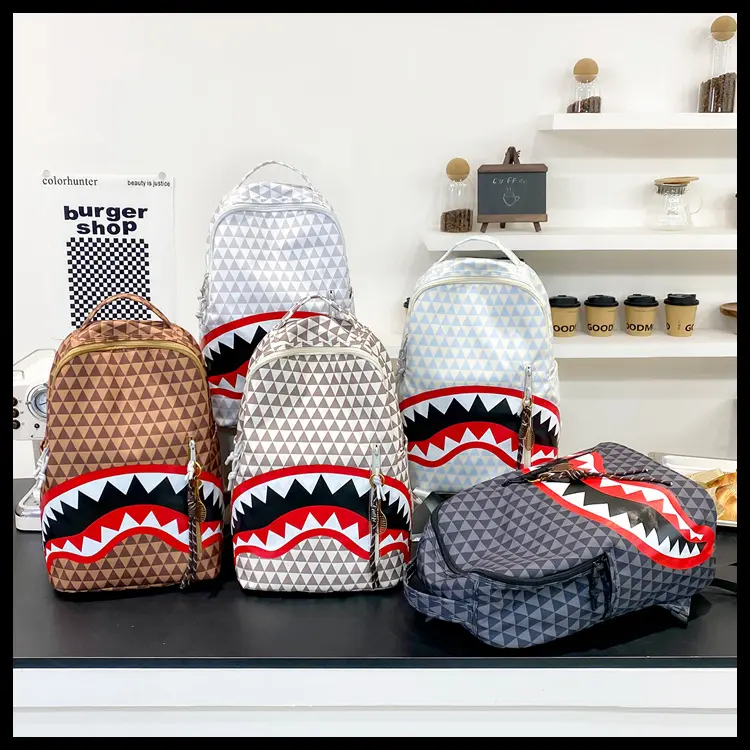 Sprayground Street Style Shark Teeth Pattern Backpack Casual Student Laptop Backpack