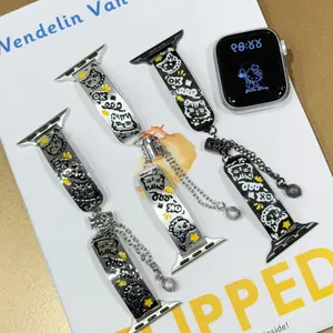 Sweet Cool Girl Metal Bracelet Design Cartoon Graffiti Cat Chain Adjustable Watch Band, Suitable for Apple Watch S11/s10/9/8/7/6/5/4/3