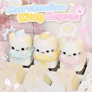 3D Stereoscopic Marshmallow Kitty Design Resin Artisan Keycap, ESC Key Compatibility, Universal Cross Axis for Mechanical Keyboards, Single Keyboard Accessory