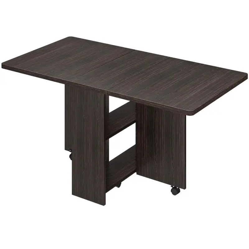 【Christmas Gift】Dark Walnut Foldable Drop Leaf Dining Table with Pin Control, 2-Tier Storage, Space-Saving Extendable Design, 150lbs Capacity, 50.1" D x 31.4" W x 29.5" H - Farmhouse Wood Furniture for Kitchen, Dining Room, Writing Desk Use (Seats 4)