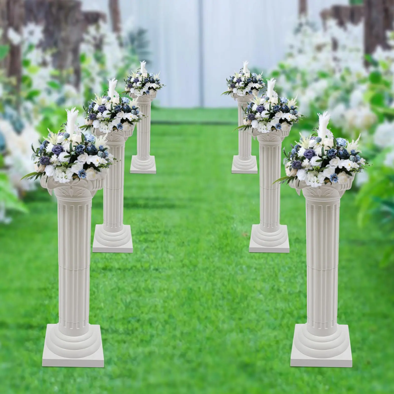 Plastic European Roman Column Wedding Pillars - Exquisite Patterns on Pillar Head, Rounded Smooth Edges, 10.63x34.65in Greek Statue Flower Pot Stand Pedestal, 50kg Load-Bearing, 2/4 Pcs Ceremony Decorating Tools