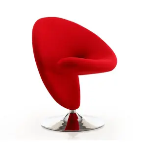 212 MAIN Modern Fabric Chair - Curved Form Curl Red Wool Blend Fabric Accent Chair, 360° Swivel Polished Chrome Base, 30.7x24x26 in Camping & Hiking Furniture