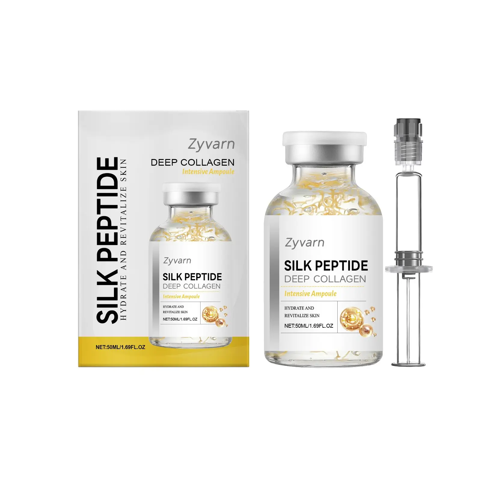 Zyvarn Silk Peptide Intensive Ampoule Treatment Silk Peptide Firming Deep Hydration Anti-Wrinkle Niacinamide Brightening Hyaluronic Acid Hydrating Ampoule Anti Aging Niacinamide Brighten Dull Skin