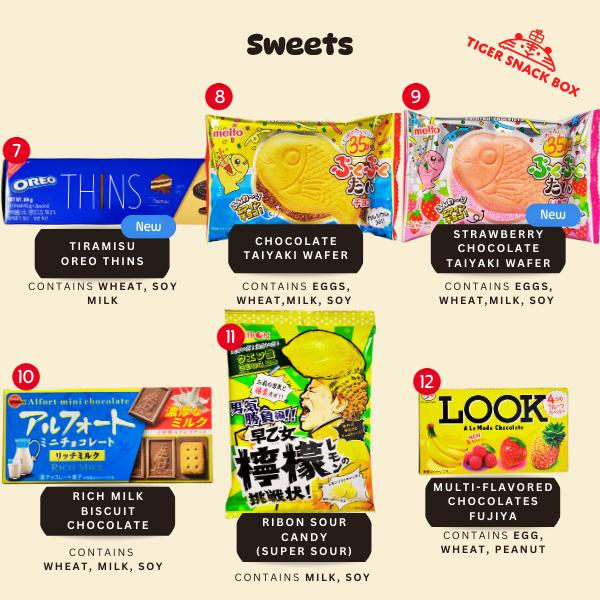 Full Size Asian Snacks - Tiger Snack Box - Candy, Chocolate, Japanese and Korean Snacks, Chips