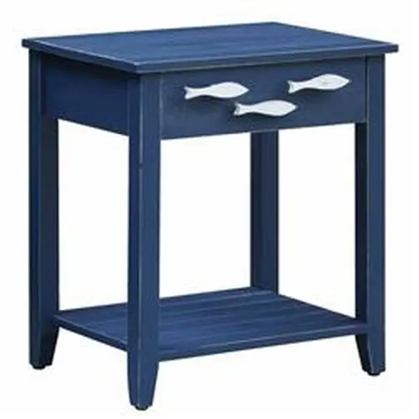Crestview Collection CVFZR3562 Rectangular Indoor Modern Nautical Navy 1-Drawer Accent Side Table, 17.9" x 13" x 25.25", with Fish Hardware, Accent Table